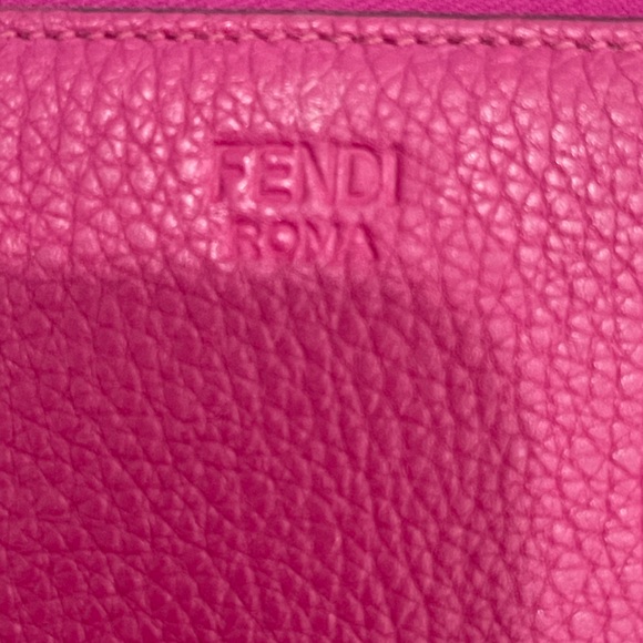 Fendi Fuchsia Leather Card & Coin Wallet with Keychain